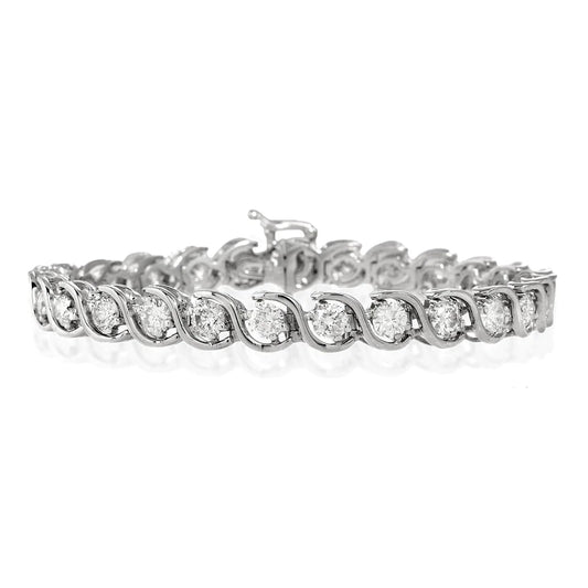 Women Round Genuine Diamond Tennis Bracelet White Gold 6.25 Carats