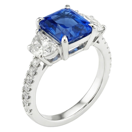Women Sapphire Ring Half Moon Round Accents 3 Stone Style 3.50 Carats