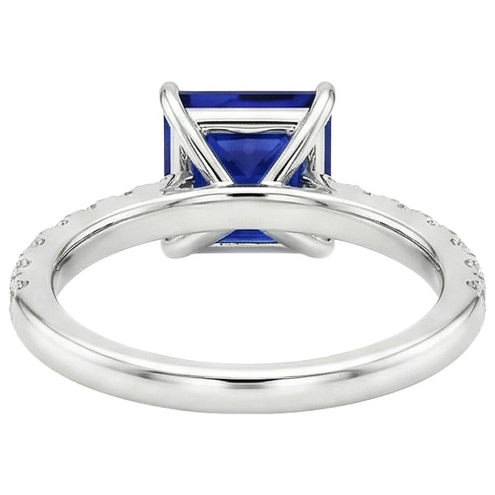 Women Solitaire Accent Ring Blue Sapphire and Natural Earth Mined Diamond 5.5 Carat