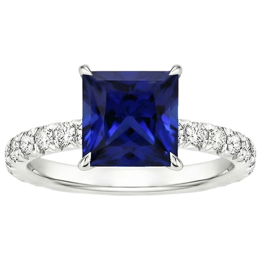 Women Solitaire Accent Ring Blue Sapphire and Natural Earth Mined Diamond 5.5 Carat