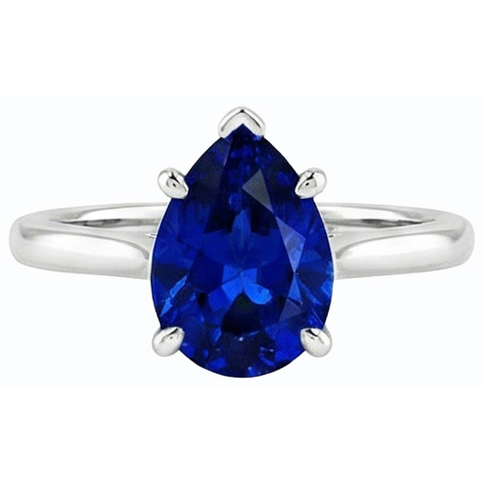 Women Solitaire Ring Pear Shaped Ceylon Sapphire 14K Gold 1 Carat