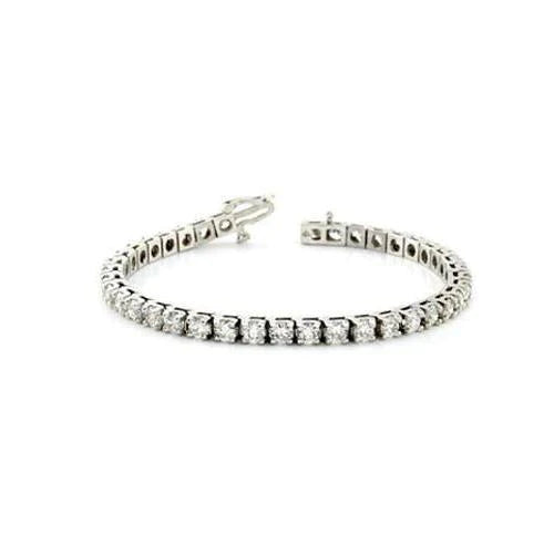 Women Tennis Bracelet Round Cut Real Diamonds White Gold 14K 14 Carats