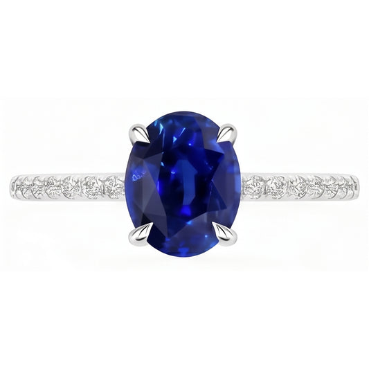 Women's Engagement Ring Oval Blue Sapphire & Natural Earth Mined Diamond Accents 4 Carats