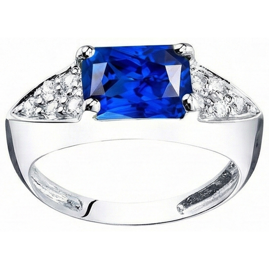 Women's Gold Natural Earth Mined Diamond Anniversary Blue Sapphire Fancy Ring 3.50 Carats