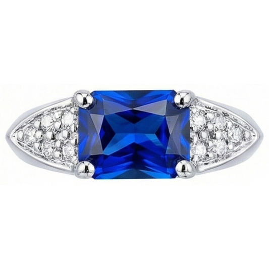 Women's Gold Natural Earth Mined Diamond Anniversary Blue Sapphire Fancy Ring 3.50 Carats