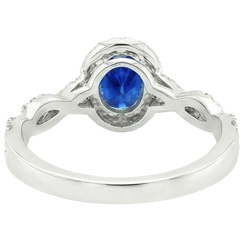 Women's Natural Earth Mined Diamond Halo Ring White Gold 4.50 Carats Blue Sapphire Jewellery