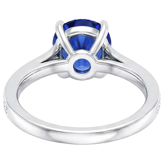 Women's Natural Earth Mined Diamond Jewellery Blue Sapphire Ring White Gold 14K 4.50 Carats