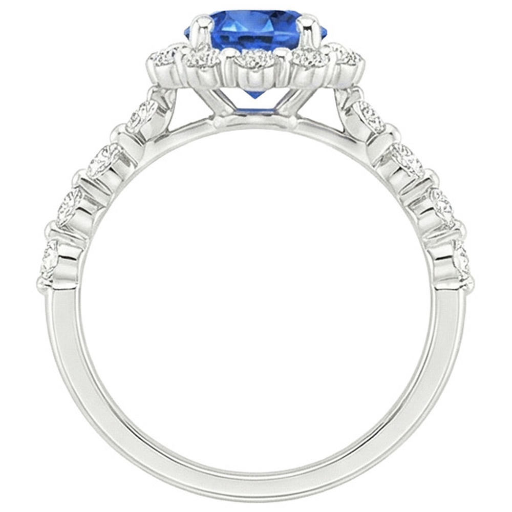 natural round sapphire 3ct ring on white background