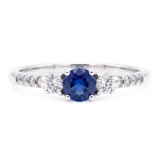 Women's Natural Earth Mined Diamond Ring 1.50 Carats 3 Stone Style Blue Sapphire Round Cut