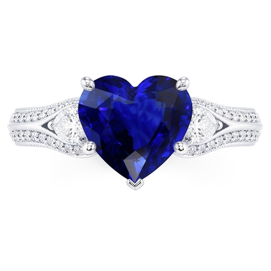 Women's Natural Earth Mined Diamond Ring Heart Shaped Sapphire 4.50 Carats Vintage Style