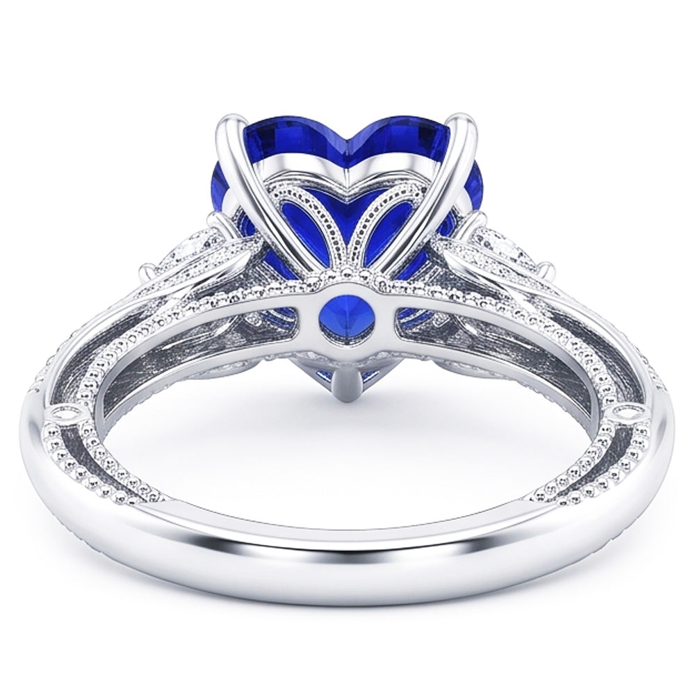 Women's Natural Earth Mined Diamond Ring Heart Shaped Sapphire 4.50 Carats Vintage Style