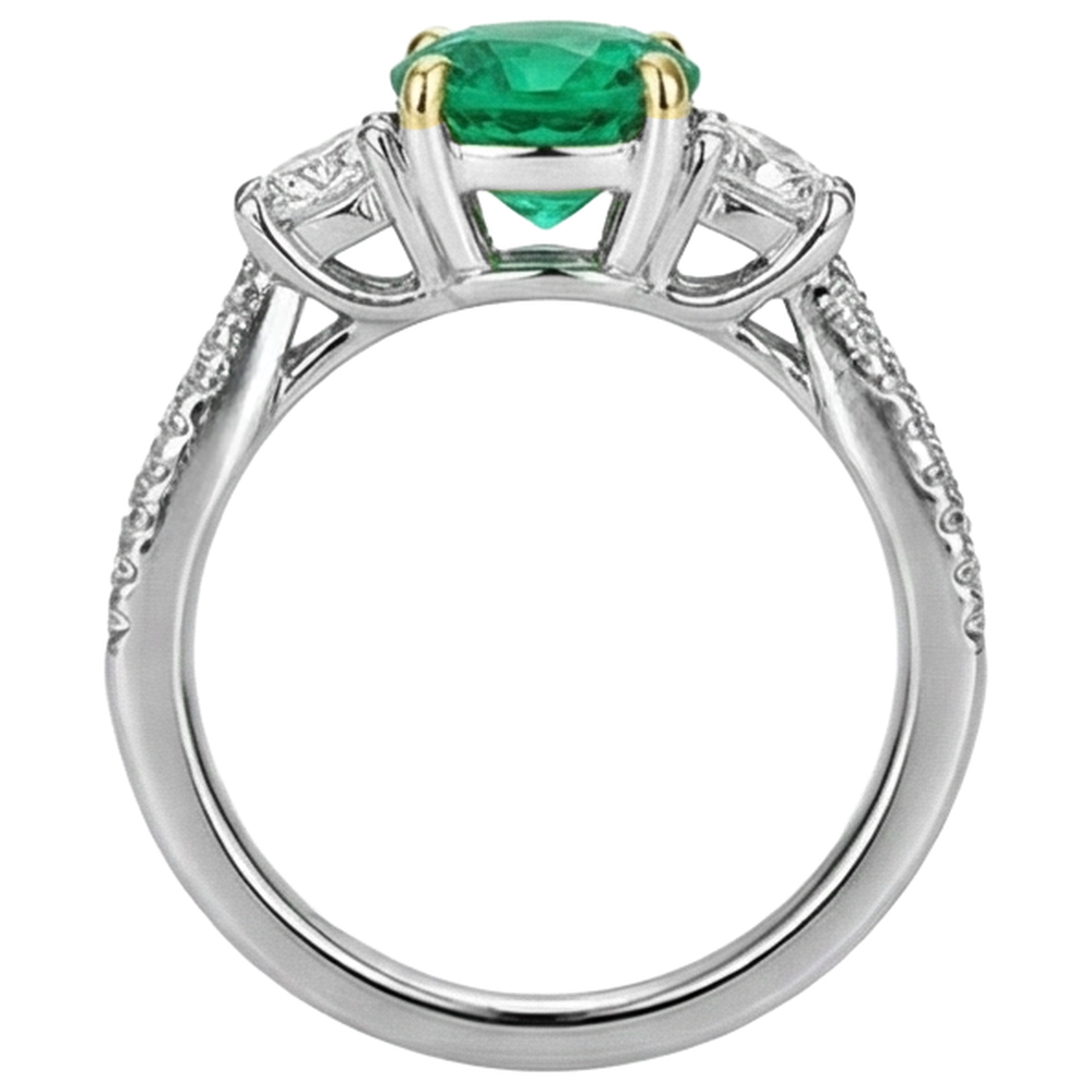Fine Emerald Gemstone Ring 2-ct Two-Tone 14K Gold – back view