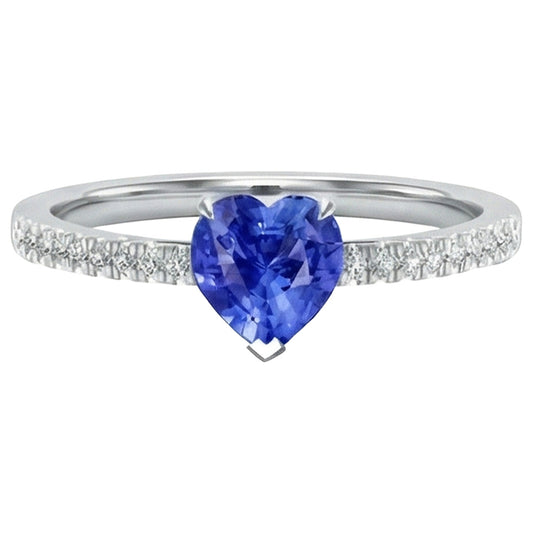 Women's Ring Heart Ceylon Sapphire With Pave Natural Earth Mined Diamond Accents 2 Carats