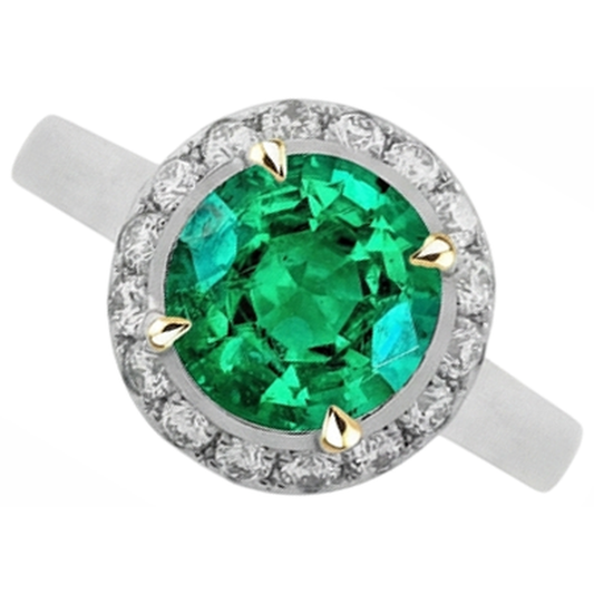 Real Colombian Emerald Gemstone Ring 3 ct 14K Two Tone Gold – front view