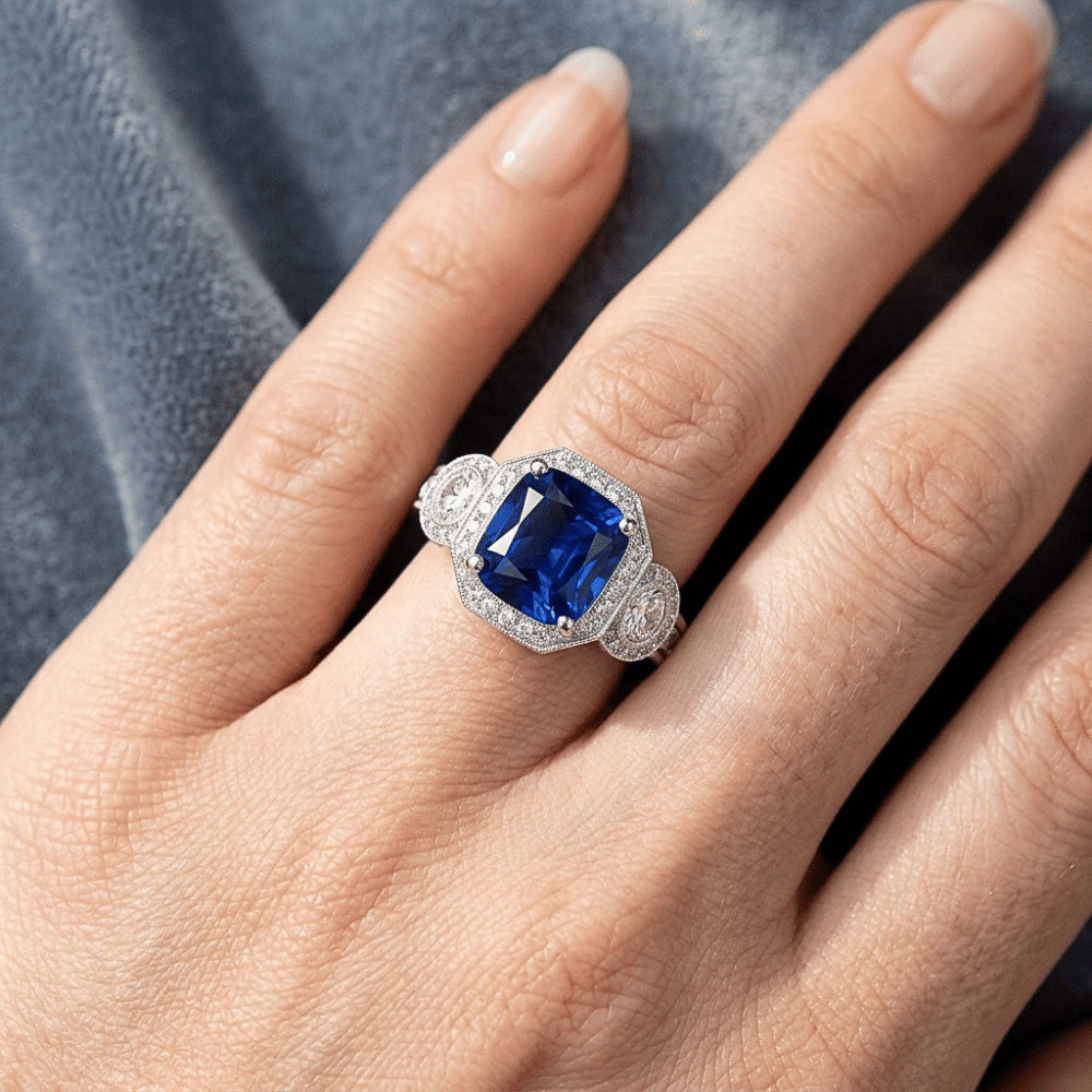 Women's Vintage Sapphire Natural Earth Mined Diamond Ring