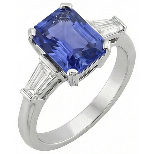 natural radiant sapphire 3ct ring side angle