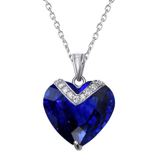 Blue Sapphire Heart Cut Gemstone Pendant in 14K White Gold – main view