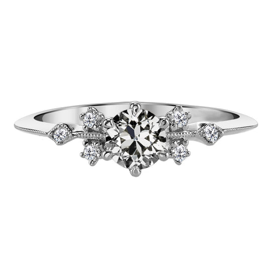 Old Mine Cut Brilliant Diamond ring in 14 Karat White Gold – main view