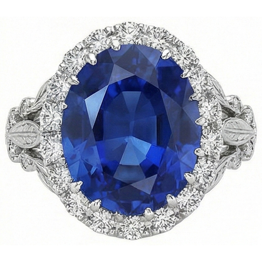 IGI CERTIFIED Womens 8 Carat Halo Sapphire Engagement Ring