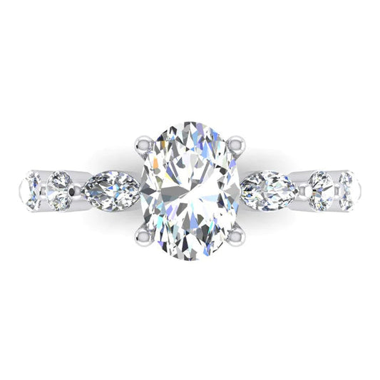 Womens Hidden Halo Engagement Ring Oval, Marquise, Round Cut Real Diamond