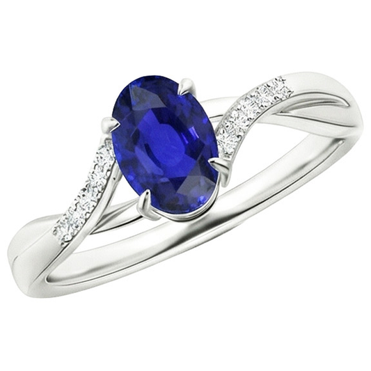 Womens Natural Earth Mined Diamond Gold Ring With Oval Ceylon Sapphire Center 4.75 Carats