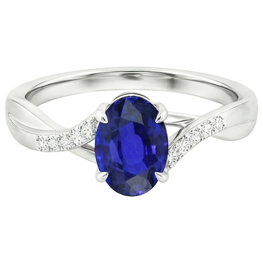 Womens Natural Earth Mined Diamond Gold Ring With Oval Ceylon Sapphire Center 4.75 Carats