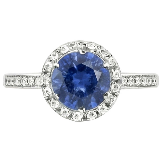 natural round sapphire 2.50ct ring front view