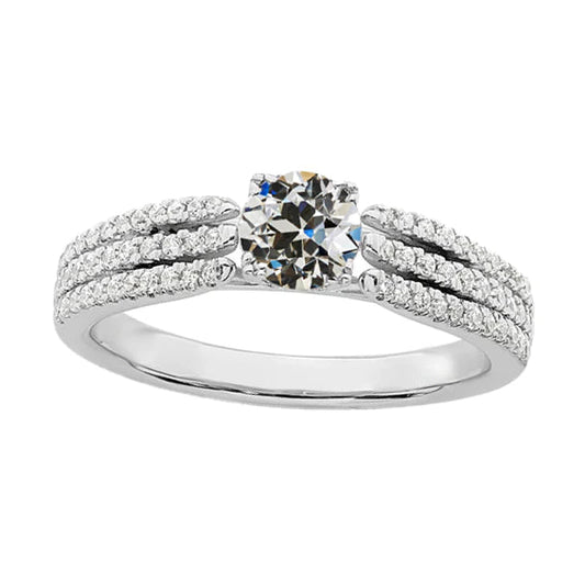 Women's Ring Round Old Cut Natural Diamond Three Row Accents 4 Carats
