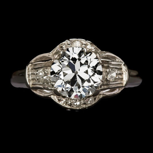 Women's Round Old European Natural Earth Mined Diamond Engagement Ring Gold 4 Carats