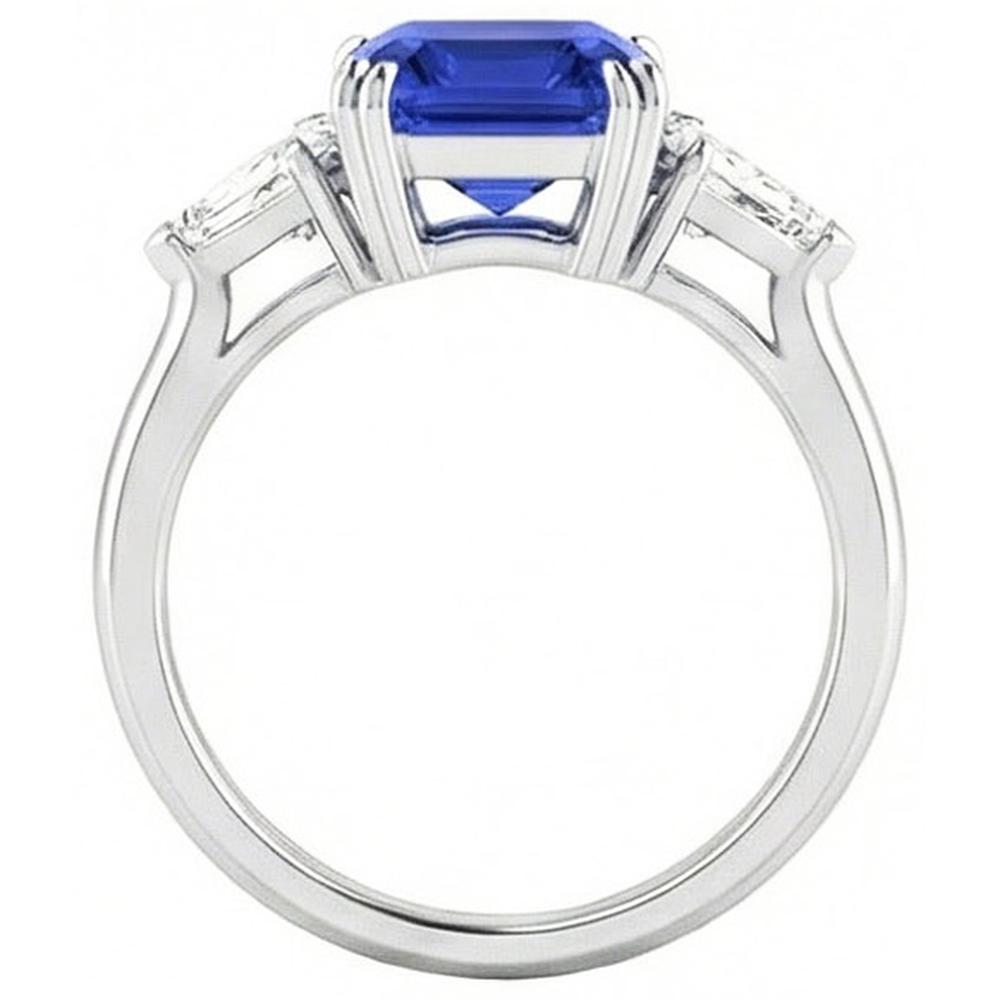 Womens Sapphire Ring Asscher Cut 2.50 Carats Tapered Baguette Natural Earth Mined Diamonds