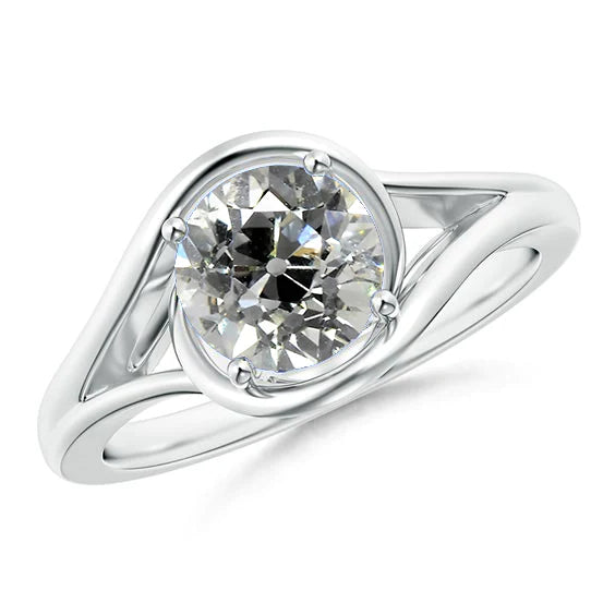 Women's Solitaire Old Mine Cut Real Diamond Ring 2 Carats Split Shank Gold