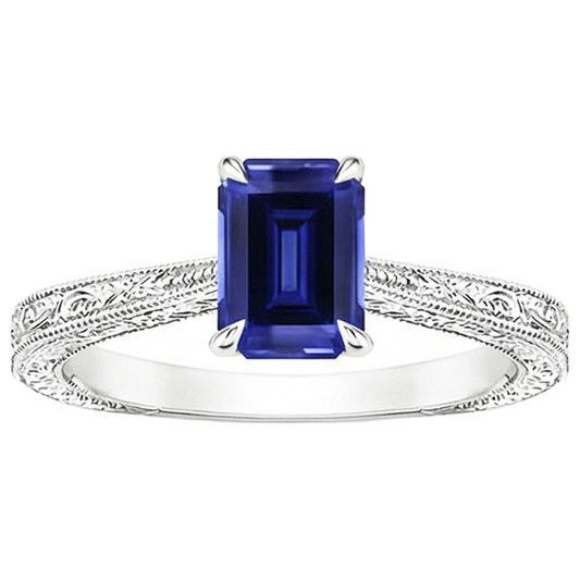 Womens Solitaire Ring Emerald Blue Sapphire Filigree Shank 2.50 Carats