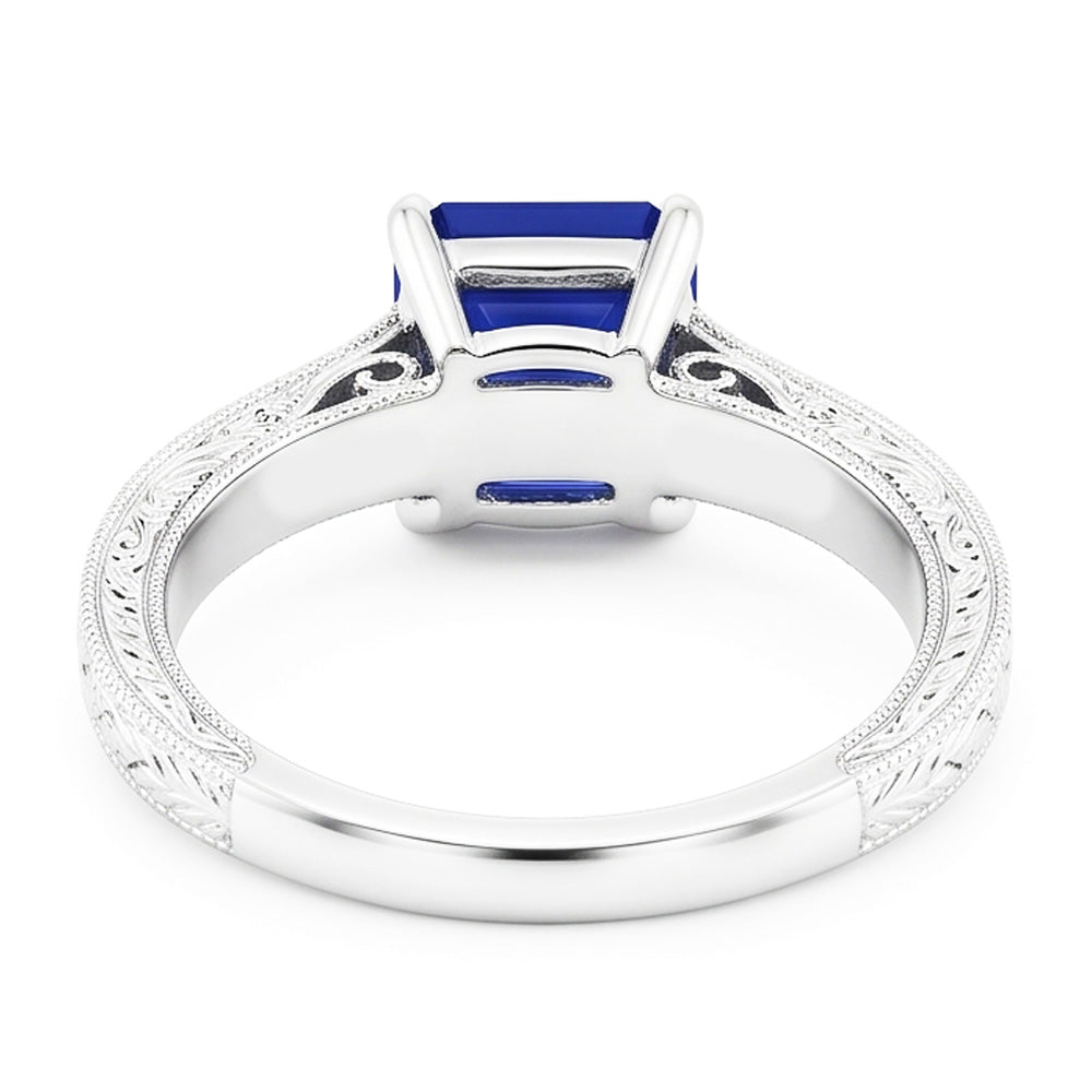 Womens Solitaire Ring Emerald Blue Sapphire Filigree Shank 2.50 Carats