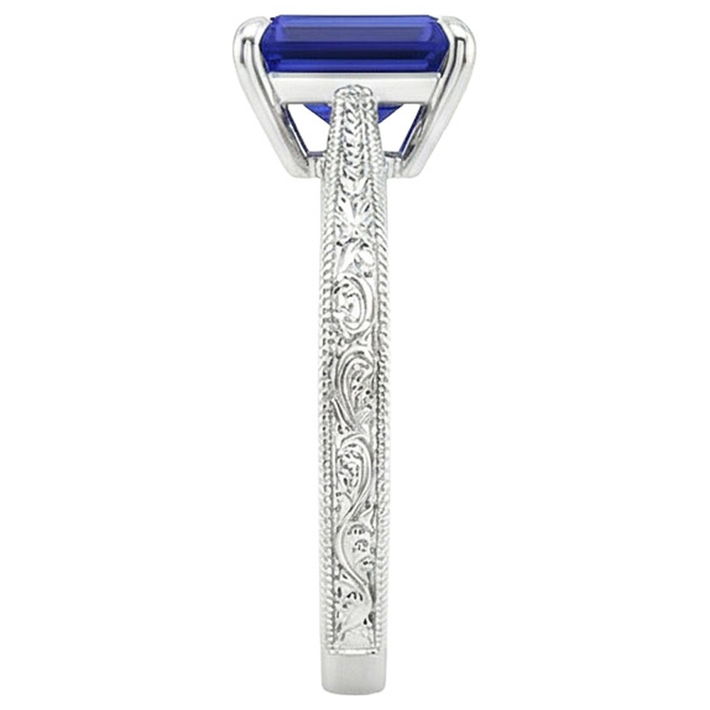 Womens Solitaire Ring Emerald Blue Sapphire Filigree Shank 2.50 Carats