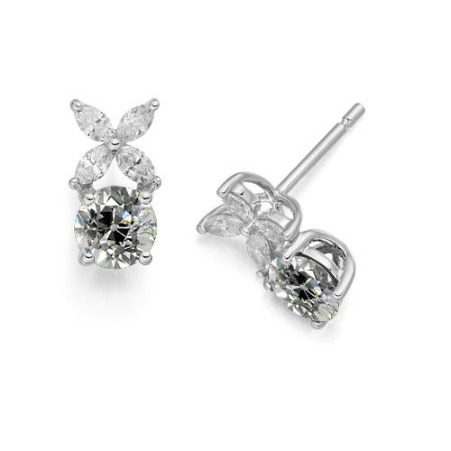 Women's Stud Earrings Marquise & Round Old Miner Genuine Natural Earth Mined Diamonds 3.50 Carats