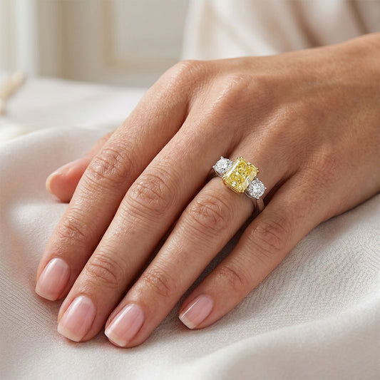 Yellow Canary Diamond VVS 3-Stone Ring 2 ct in 14K Two Tone Gold
