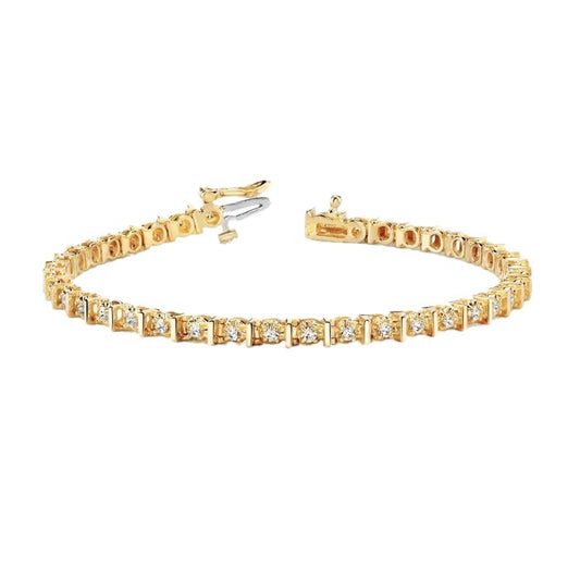 Yellow Gold 14K Real Diamonds Basic Tennis Bracelet 2 Carats