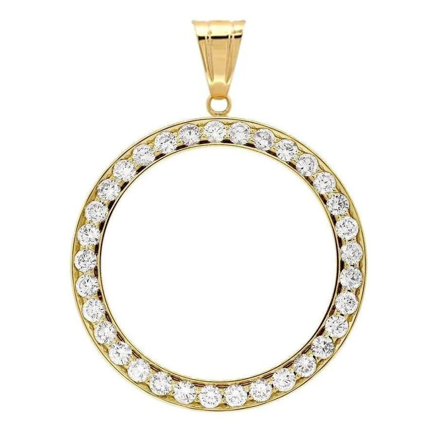 Yellow Gold Dollar Genuine Diamond Bezel Pendant 3 Carats (Coin not included)