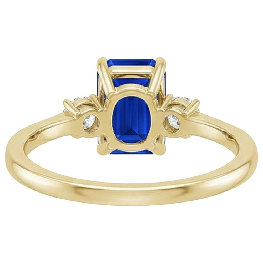 Yellow Gold Emerald 3 Stones Ring Blue Sapphire & Natural Earth Mined Diamond 3.50 Carats