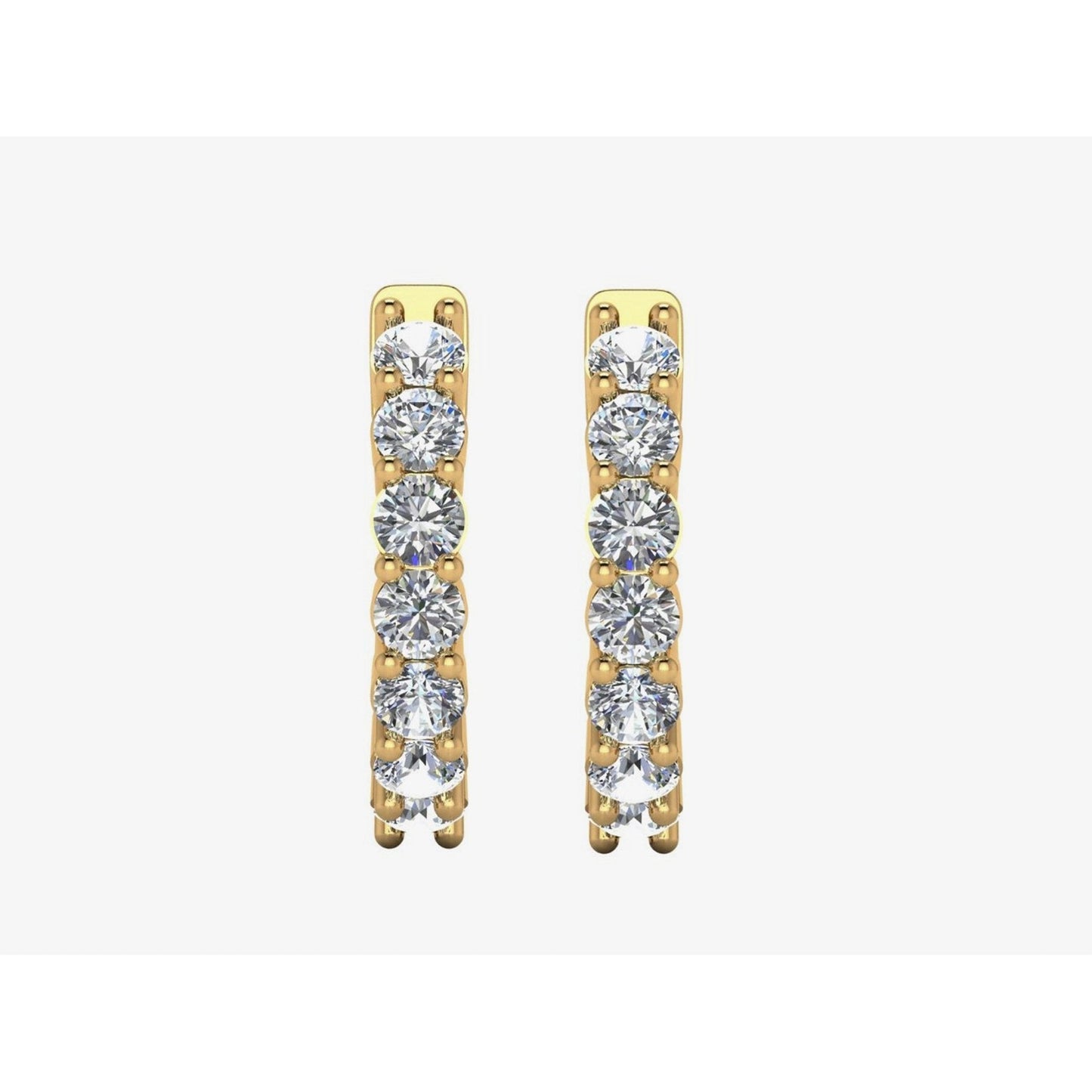 Yellow Gold Hoop Earrings Round Real Diamonds Prong 0.75 Inches