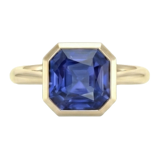Yellow Gold Solitaire Bezel Set Ceylon Sapphire Ring 5 Carats