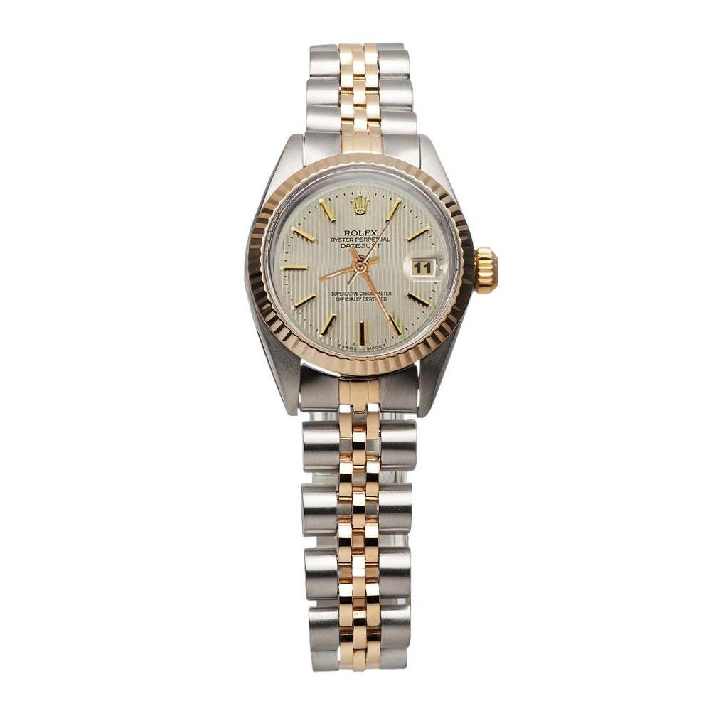 Yellow Gold Jubilee Bracelet White Stickwatch Rolex Date Just