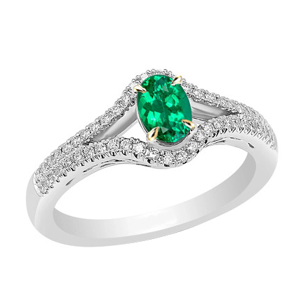 Colored Stone Ring Two-Tone 14K Gold with Colombian Emerald – main view
