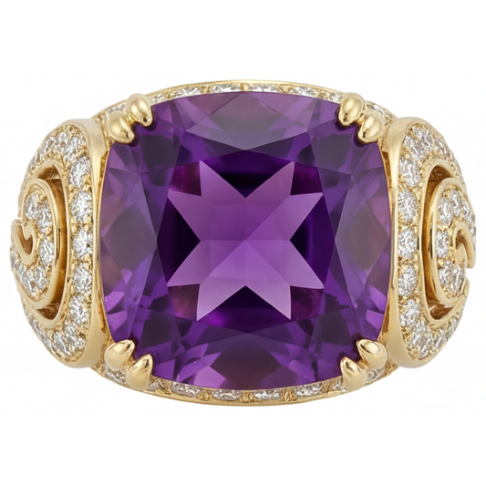 Precious Stone Ring 14K Yellow Gold with Amethyst – main view