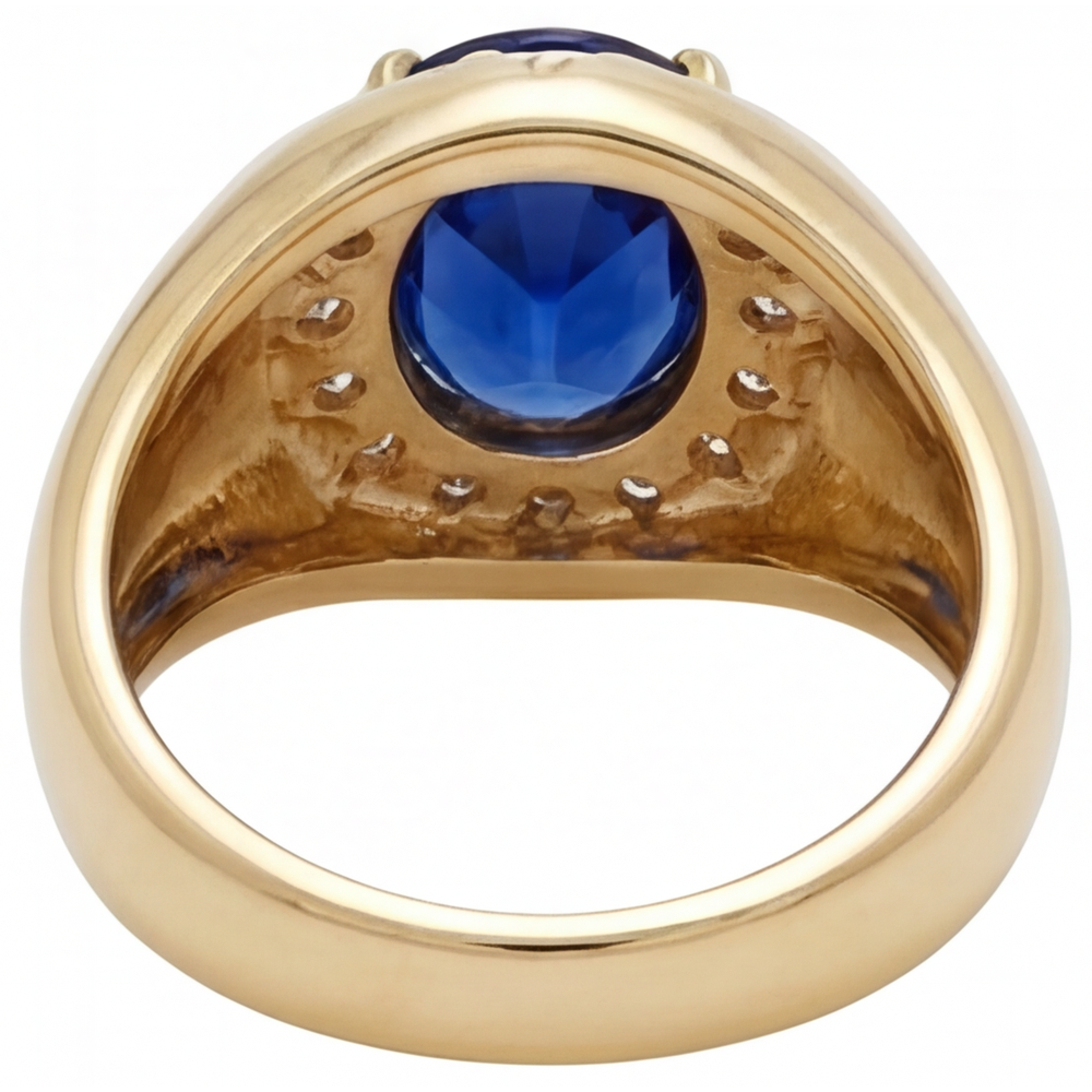 Blue Sapphire Round Cut Colored Stone Ring in 14 Karat Yellow Gold – top view