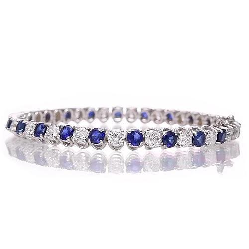 Blue Sapphire & IGI CERTIFIED Diamond Tennis Bracelet 8.40 Carats White Gold 14K