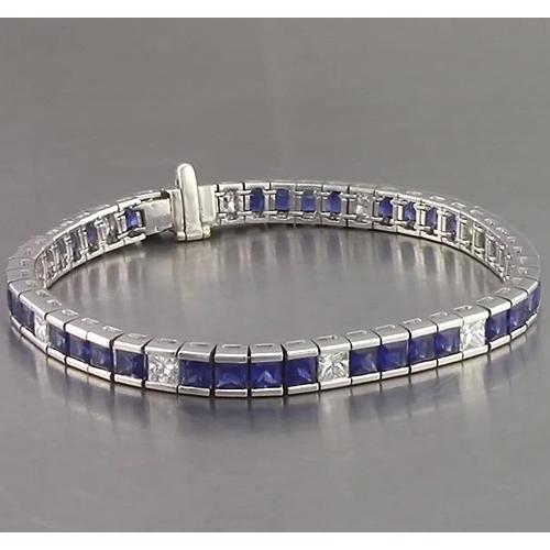 IGI CERTIFIED Blue Sapphire Tennis Bracelet Princess Cut 25 Carats White Gold 14K