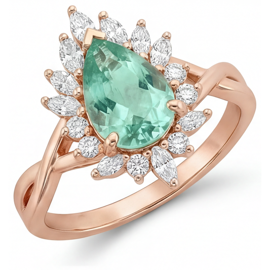 Blue Sapphire Halo Engagement Ring 3.5-ct 14K Rose Gold – front view