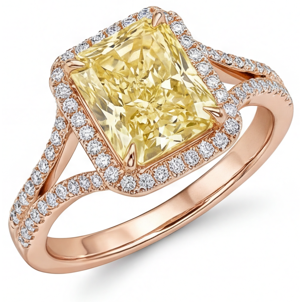 Premium Canary Yellow Diamond Halo Setting Ring 2 ct – main view