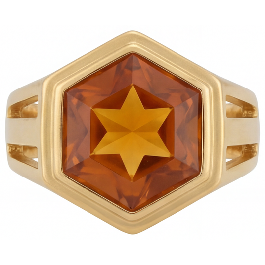 Citrine Hexagon Precious Stone Ring in 14K Yellow Gold – main view